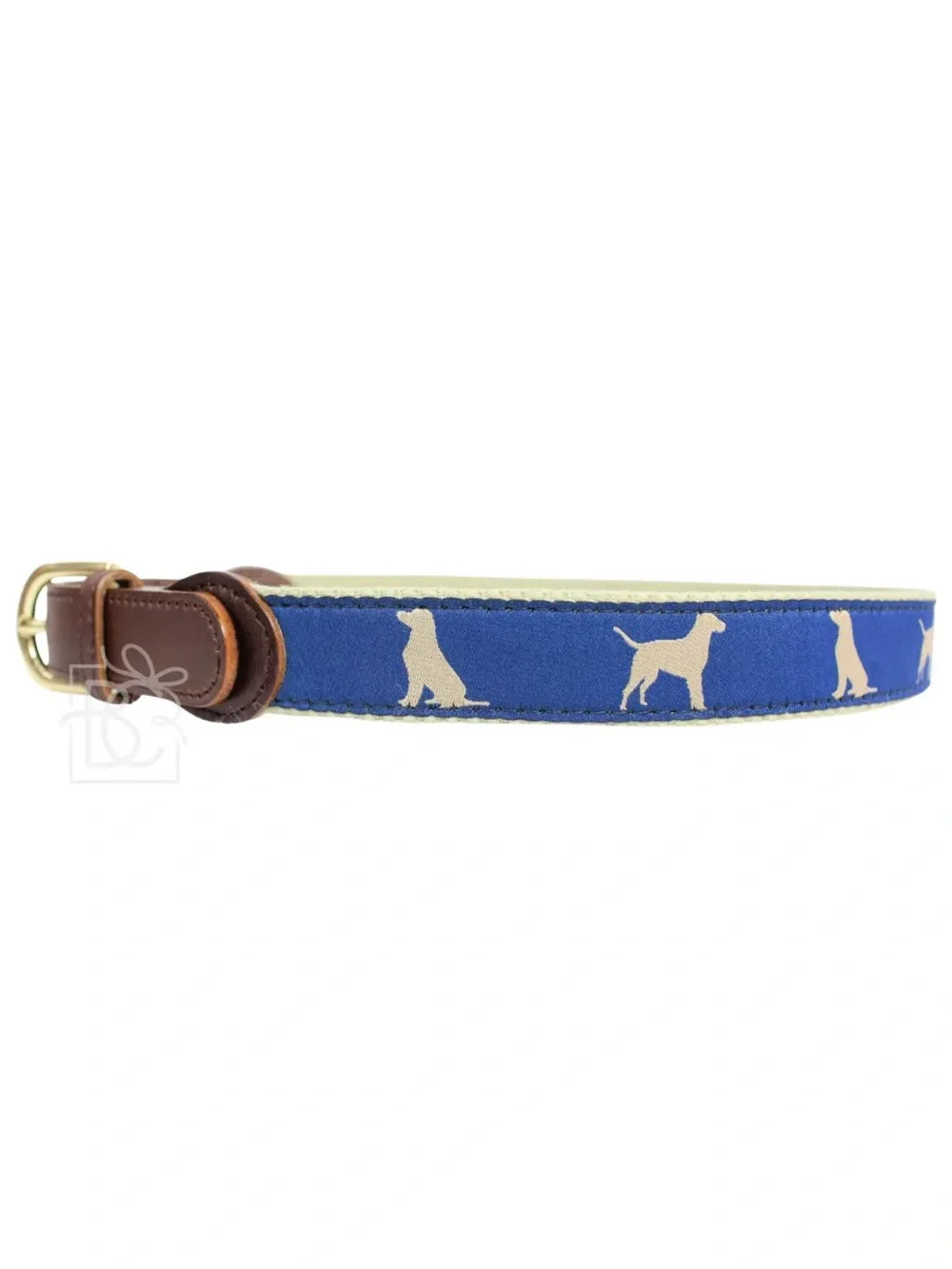 Boy’s Preppy Blue Ribbon Belt Khaki Dog Silhouette Collar Brown Leather